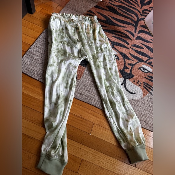 Green Tie-Dye Silk Joggers - Picture 2 of 3
